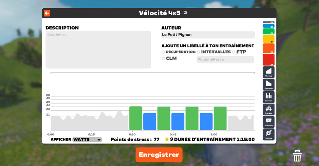 Concepteur de séance d'entrainement sur Zwift